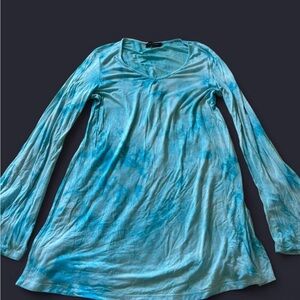 Women's Light Blue Tie-Dye Long Sleeve Tunic